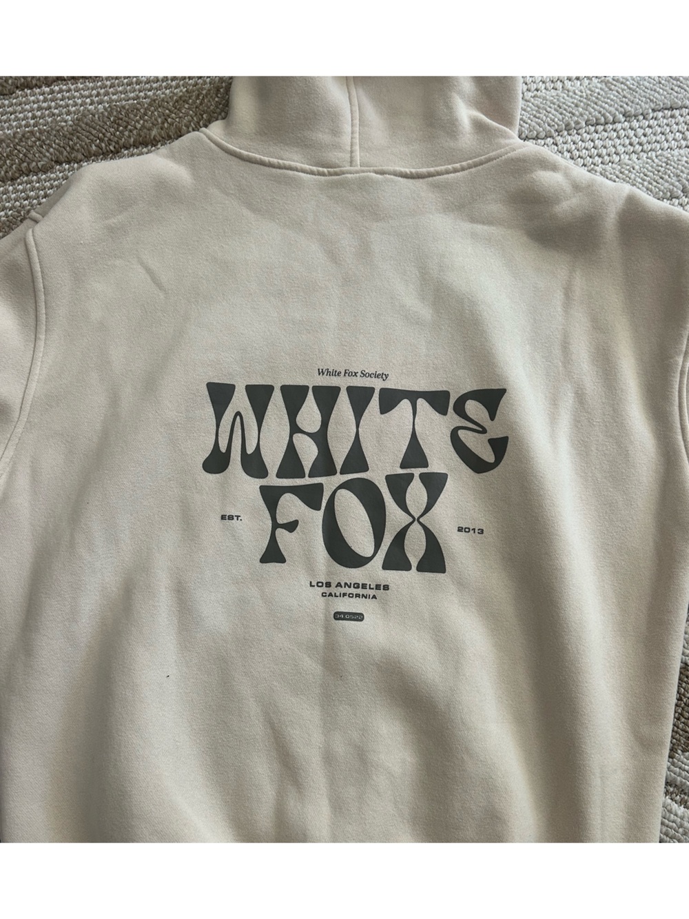White Fox Cream Hooded Sweatshirt with Front Pocket